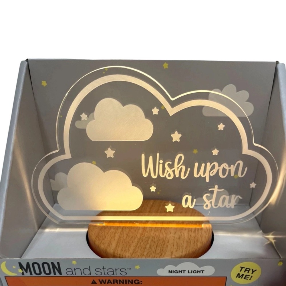 Moon & Stars Wish Upon a Star‎ LED Night Light – Acrylic Cloud Lamp Home Decor